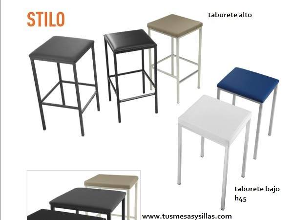 Taburete bajo tapizado Stilo en tela y cuero