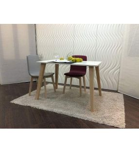 Mesa fija Abob encimera cristal y patas en madera de cocina y comedor