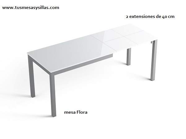 Mesa de cocina extensible Flora encimera cristal