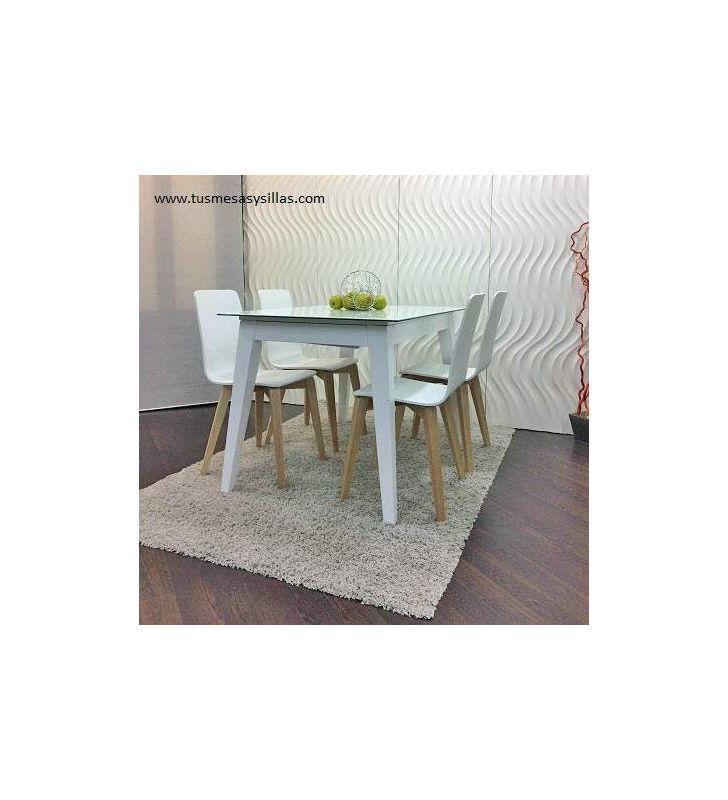 Mesa Adana extensible con encimera de cristal