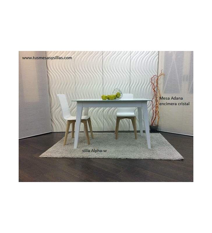 Mesa Adana extensible con encimera de cristal