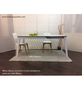Mesa Adana extensible con encimera de cristal