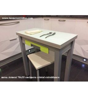Mesa de cocina pequeña extensible en formato libro Arpa fondo 35,40 y 45