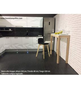 Barra mesa alta Hasgard en madera encimera cristal