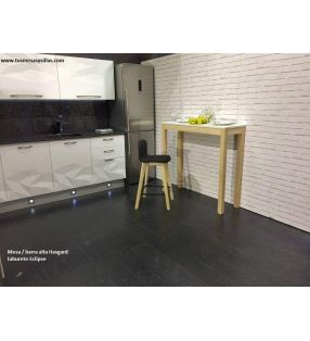 Barra mesa alta Hasgard en madera encimera cristal