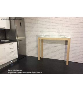 Barra mesa alta Hasgard en madera encimera cristal