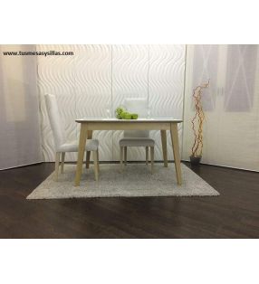 Mesa extensible Adana, encimera estratificado canto madera