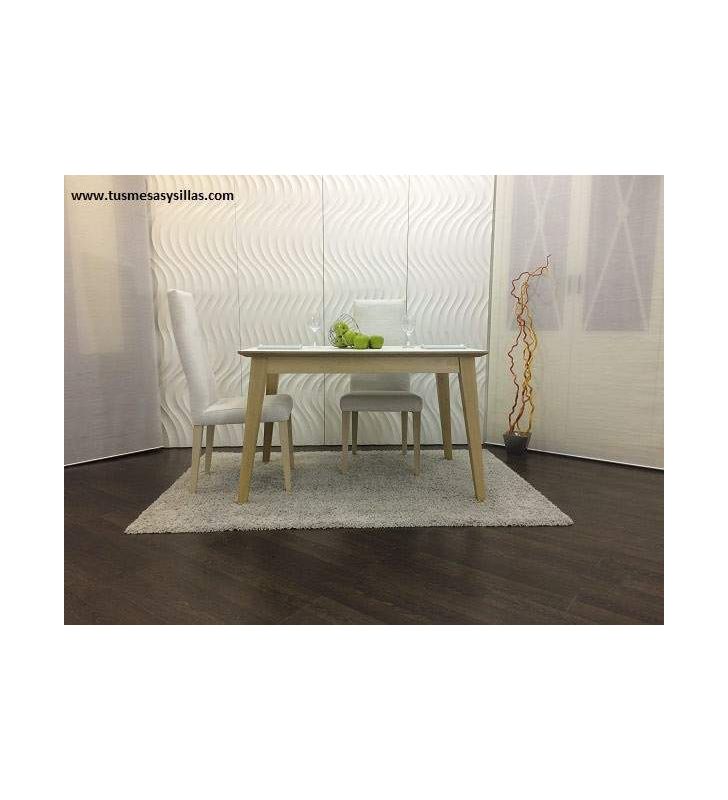 Mesa extensible Adana, encimera estratificado canto madera