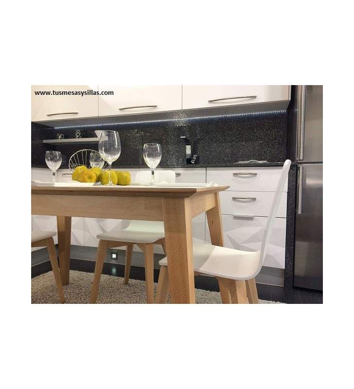 Mesa extensible Adana, encimera estratificado canto madera
