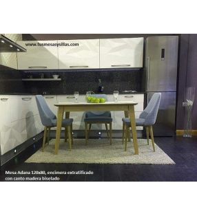 Mesa extensible Adana, encimera estratificado canto madera