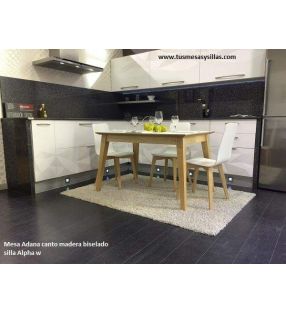 Mesa extensible Adana, encimera estratificado canto madera