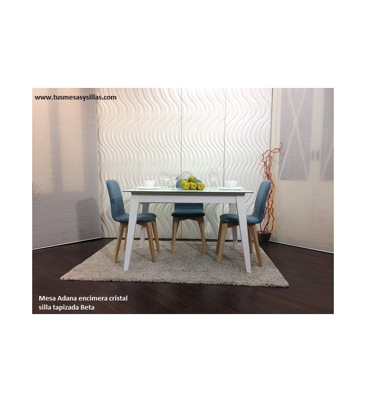 Mesa Adana extensible con encimera de cristal