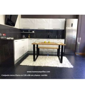 Banco corrido Elurra en madera y hierro