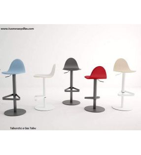 Taburete alto Tabu a gas en madera, laca y tapizado