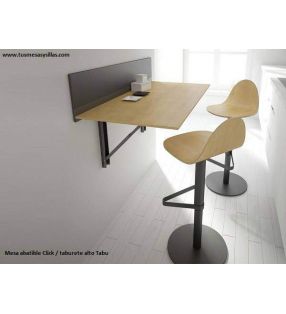 Taburete alto Tabu a gas en madera, laca y tapizado