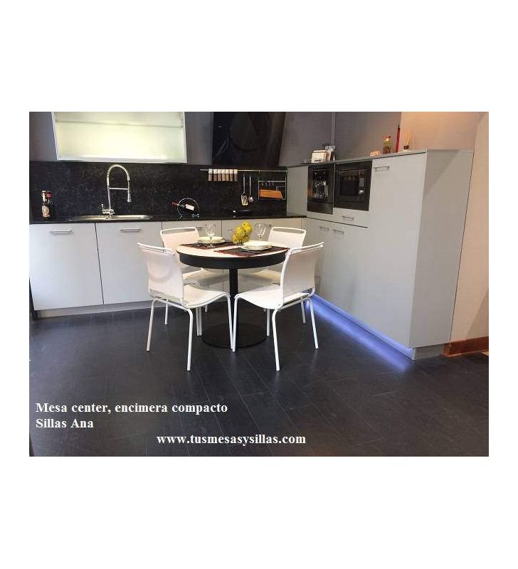Mesa de cocina Ana redonda en laminado blanco natural de 90 cm