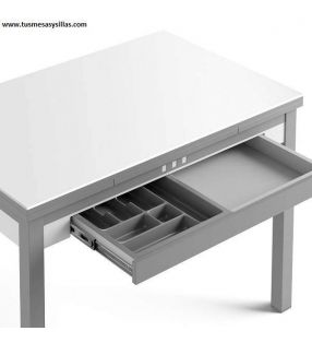 Mesa extensible Claudia con cajón encimera cristal