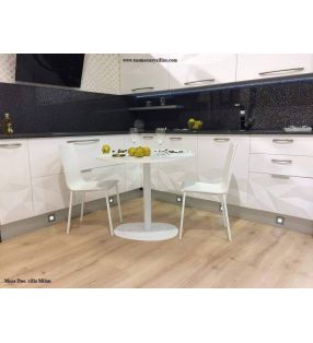 Mesa redonda Duo de pie central y encimera en madera,laca o laminado