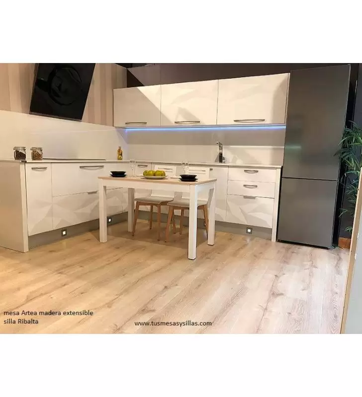 mesa Artea extensible multitalla, encimera madera, laminado y laca