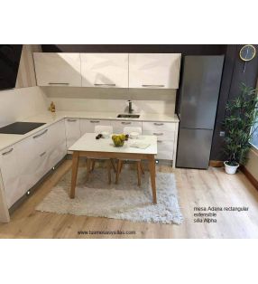 Mesa extensible Adana, encimera estratificado canto madera