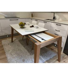 Mesa extensible Adana, encimera estratificado canto madera