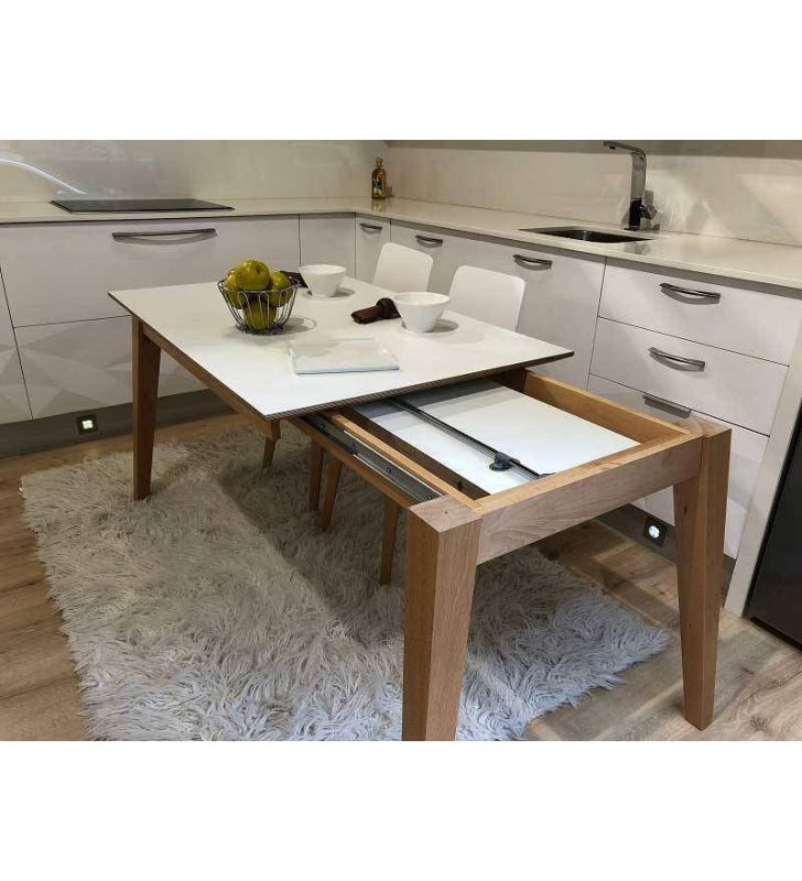 Mesa extensible Adana, encimera estratificado canto madera