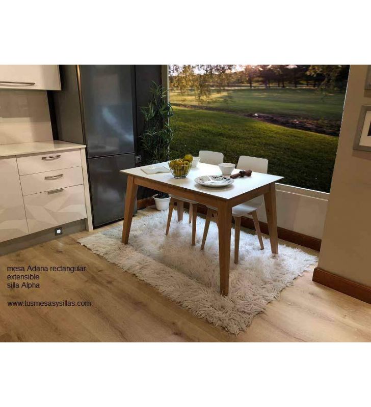 Mesa extensible Adana, encimera estratificado canto madera