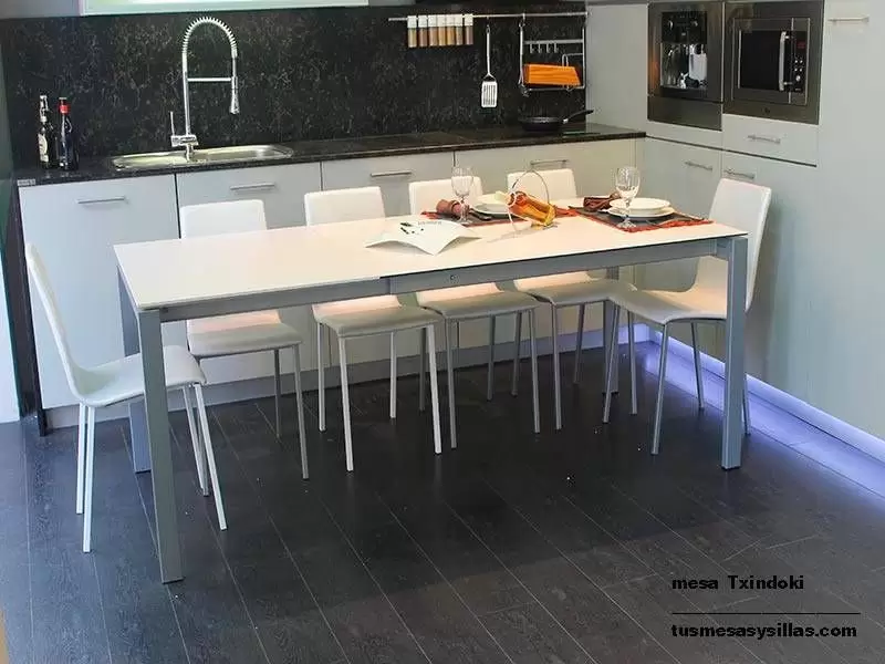 ✓ Mesa extensible en medida de 120x70 de cocina moderna con patas metalicas