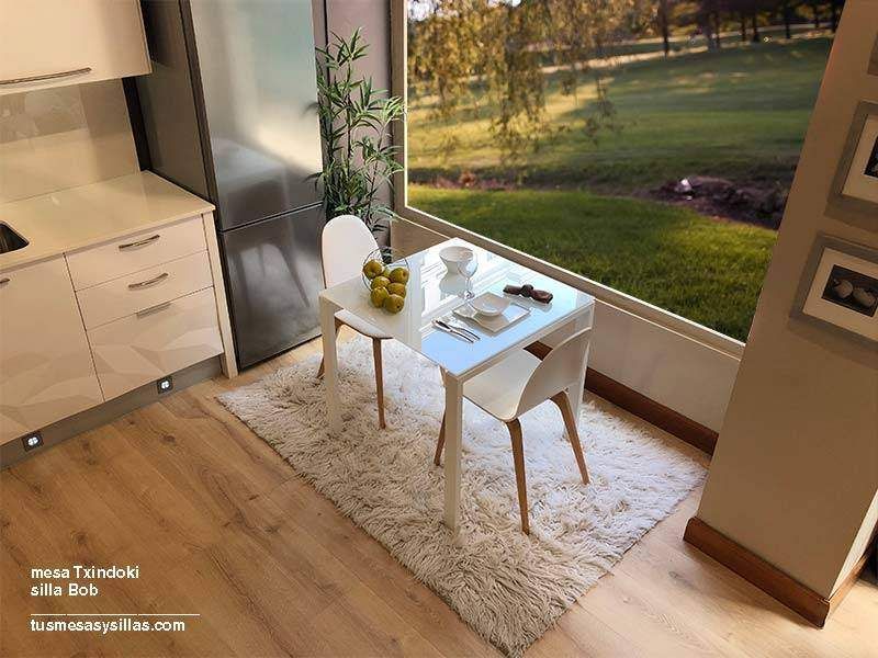 Mesa cocina cuadrada 90x90 extensible de diseño moderno, madera cristal..