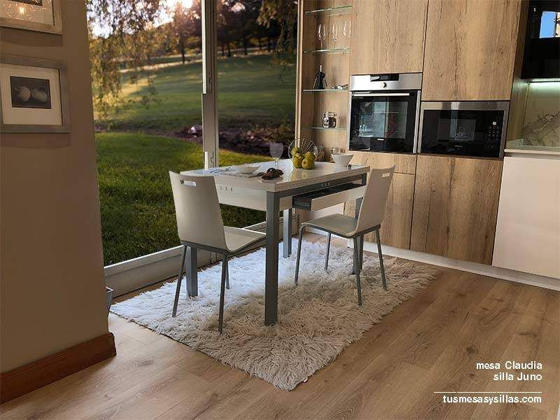 Mesa de Cocina Extensible Cristal-Metal Gris 100 x 70 Cm - Muebles