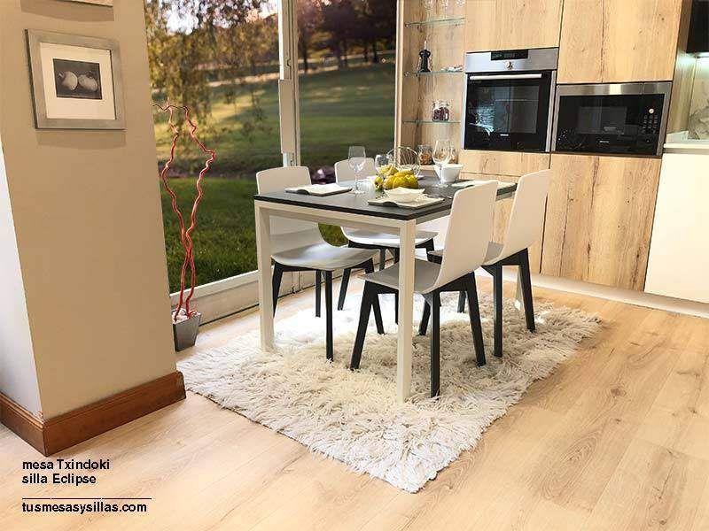 Mesa cuadrada extensible de cocina o comedor blanca, madera, cristal