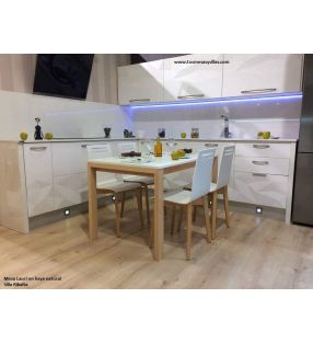 Mesa Lauri fija, encimera en laminado, madera y laca