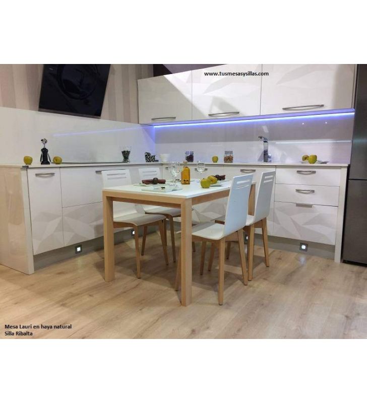 Mesa Lauri fija, encimera en laminado, madera y laca