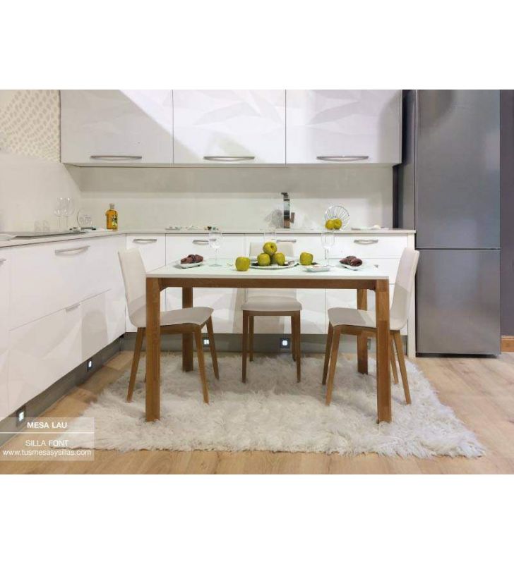 Mesa Lauri fija, encimera en laminado, madera y laca