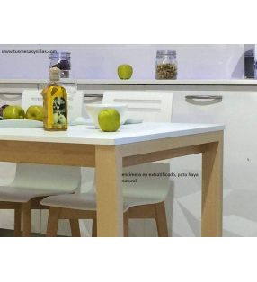 Mesa Lauri fija, encimera en laminado, madera y laca