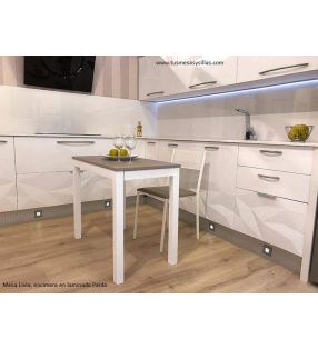 Table avec partie inférieure Livia comptoir 45 et 50 cm en stratifié mat ou brillant