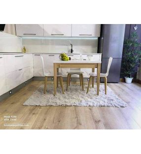 Kiito mesa con cajón en madera y encimera cristal