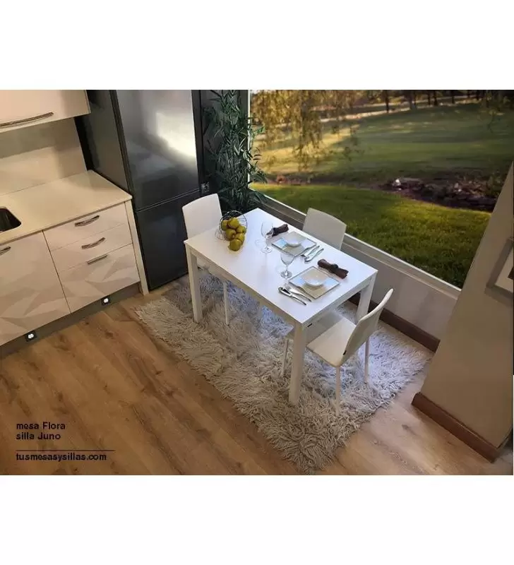 MESA EXTENSIBLE CONCEPT MADERA 110X70 BLANCO CRISTAL BLANCO BLANCO BRILLO