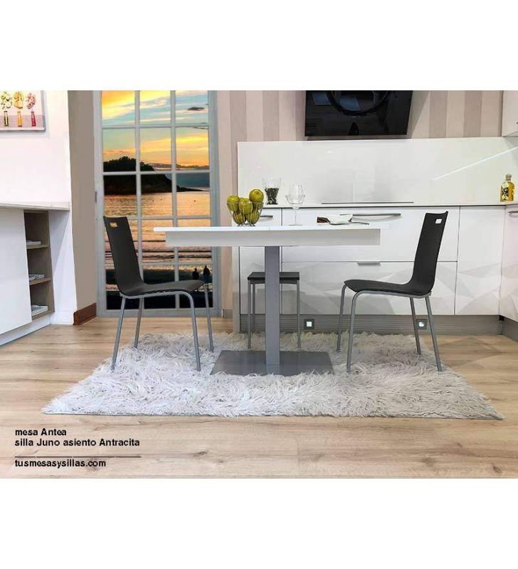 Mesa extensible color blanco de pie central para cocinas y salón