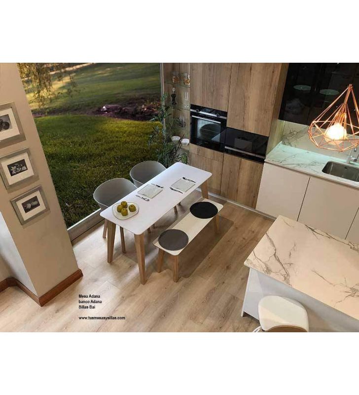 Mesa extensible Adana, encimera estratificado canto madera