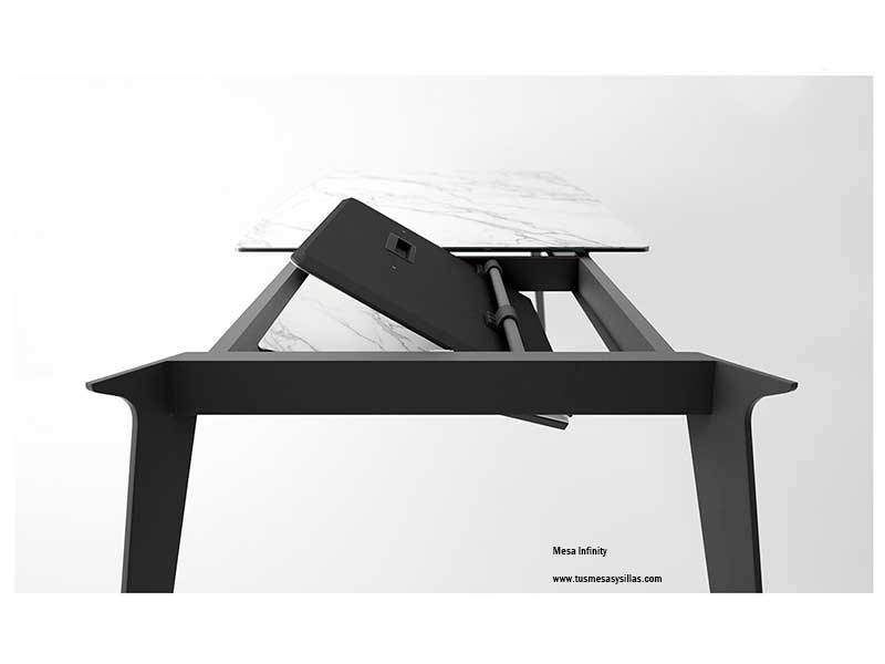 Mesa de comedor industrial extensible con patas metalicas negras Lina