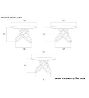 Mesa redonda de comedor en Nogal y encimera de cristal