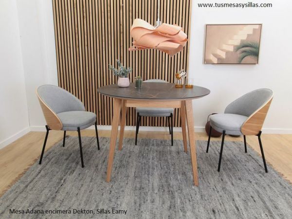Table à manger ronde 140x140x76 cm décor chêne noir - SELDA
