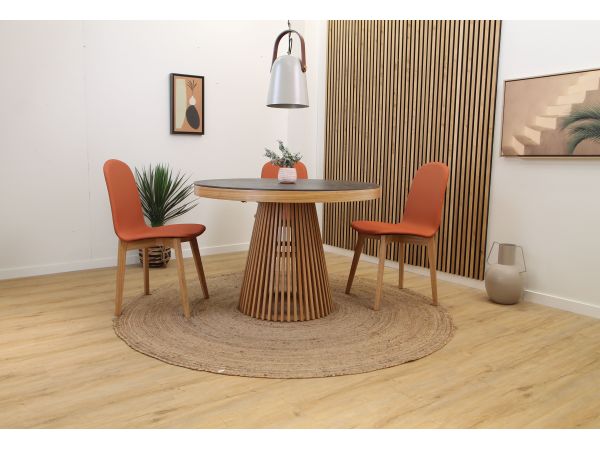 Mesa redonda comedor extensible con pie central Taifin estilo nordico