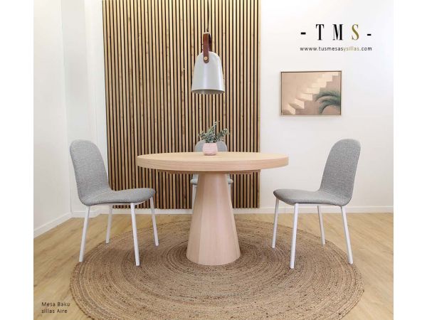 Table ronde Bakou avec piètement central cylindrique fixe ou extensible