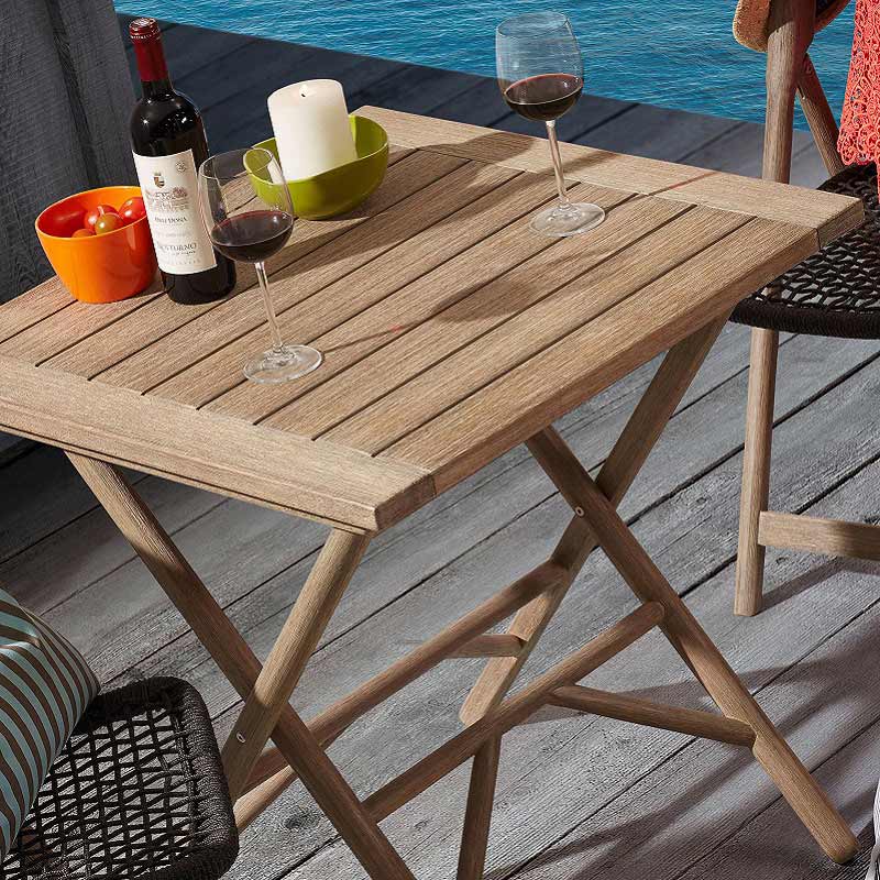 Mesa pequeña cuadrada para terraza exterior en madera, entrega rapida