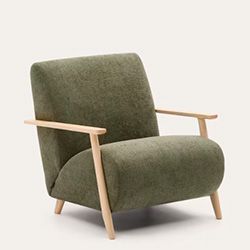 chenille verte et bois naturel