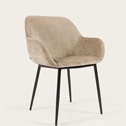 Revêtement en chenille beige et pieds en acier noir